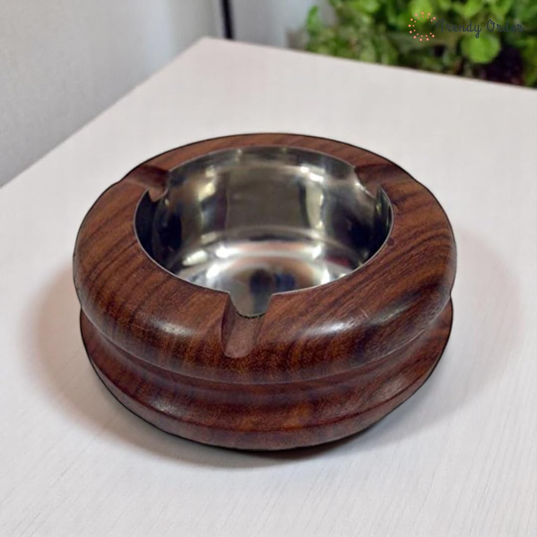 Wooden Cave Handcrafted Wooden Ashtray with Stainless Steel Bowl, Traditional Wood Decor for Home Office-image-26