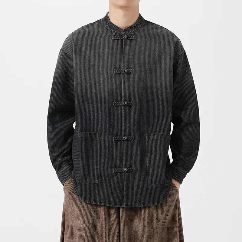 Autumn Men Chinese Style Suit Shirt Denim Top Denim Jacket Men Casual Coat3