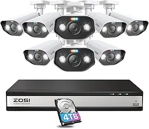 ZOSI 16CH 4K PoE Security Camera System with 2 Way Audio,H.265+ 8MP 16CH NVR with 4TB HDD for 24/7 Recording,8X 5MP PoE IP Cameras Indoor Outdoor with Person Vehicle Detection,Color Night Vision asin的图片