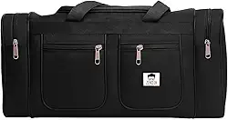 Bolsa de Viagem Grande, Preta, Multi-Compartimentos com Zíperes, Alças Resistentes Mala de Mão Viagem Avião Nylon