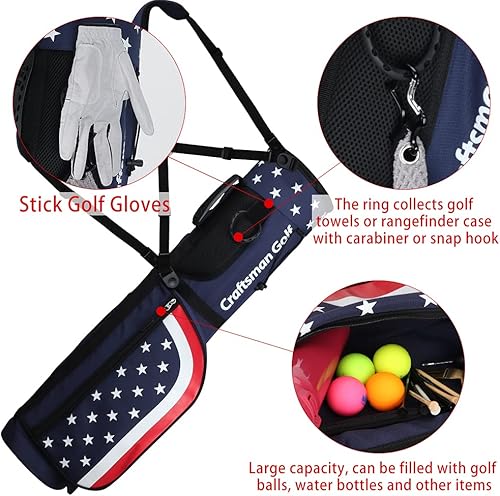 Miniatura 5 de Craftsman Golf Bolsa de golf con diseño de estrellas y rayas, color rojo, blanco, azul, ligero, fácil de transportar, para el hombro