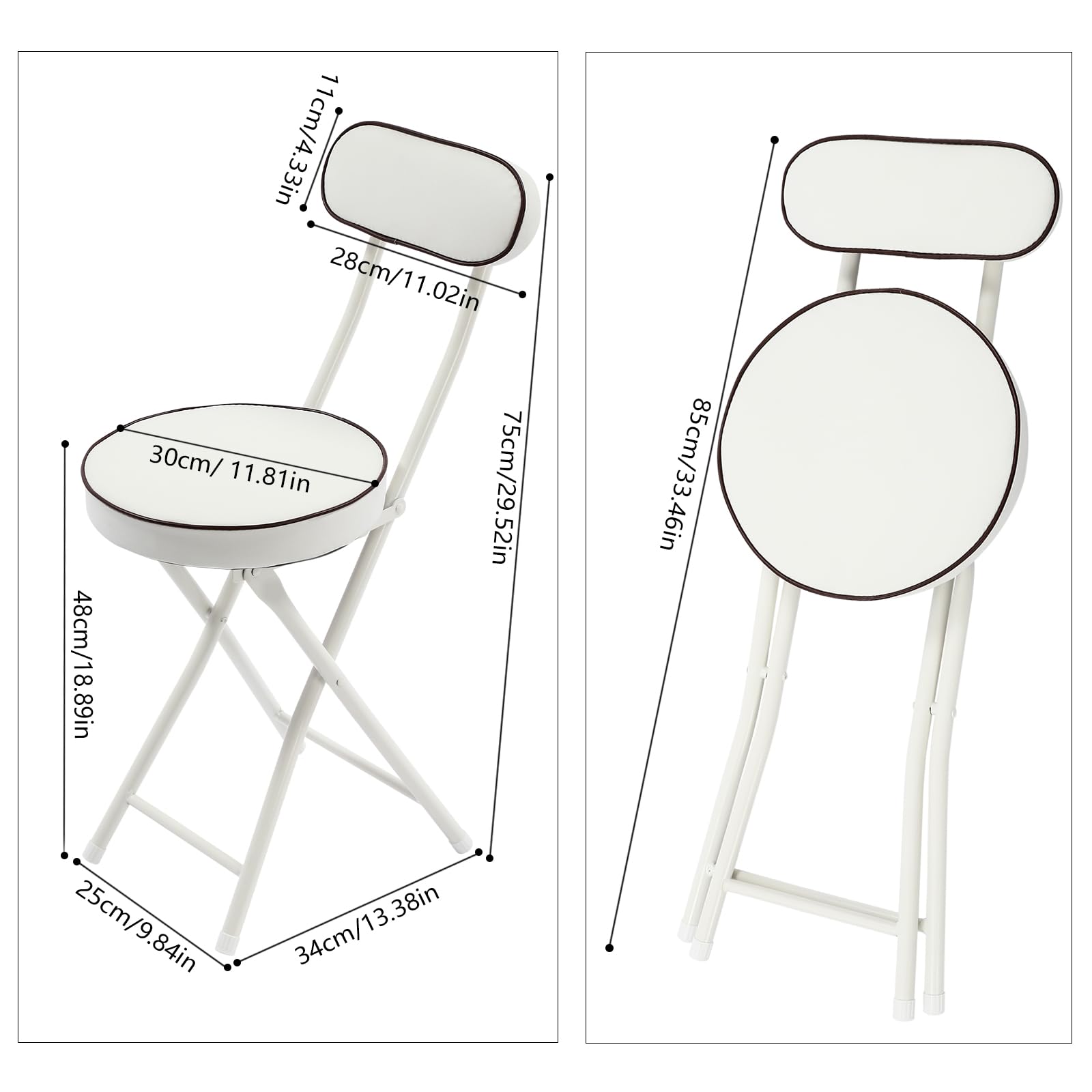 juckeyroot 4PCS Folding Stool with Backrest, Foldable Stool Chair Portable Folding Chair Leather Padded for Kitchen Island Shop Cafe Dining Room, White