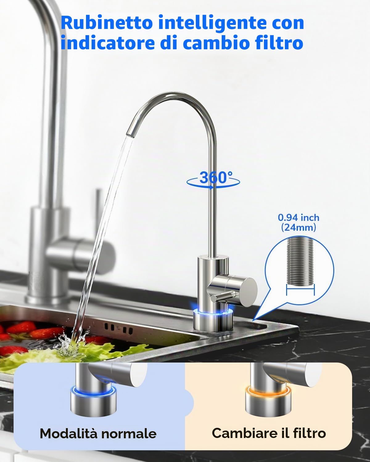 Ecoviva E6 Filtro d'acqua compatto e sottile a osmosi inversa, filtro sotto lavello da 600 GPD con rubinetto, sistema RO a 9 stadi senza serbatoio, riduce il TDS, design compatto