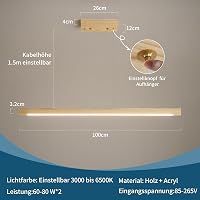 Mikeru 100cm Tölgy Függőlámpa Dimmelhető Távirányítóval 3000-6000K Memóriafunkcióval 4