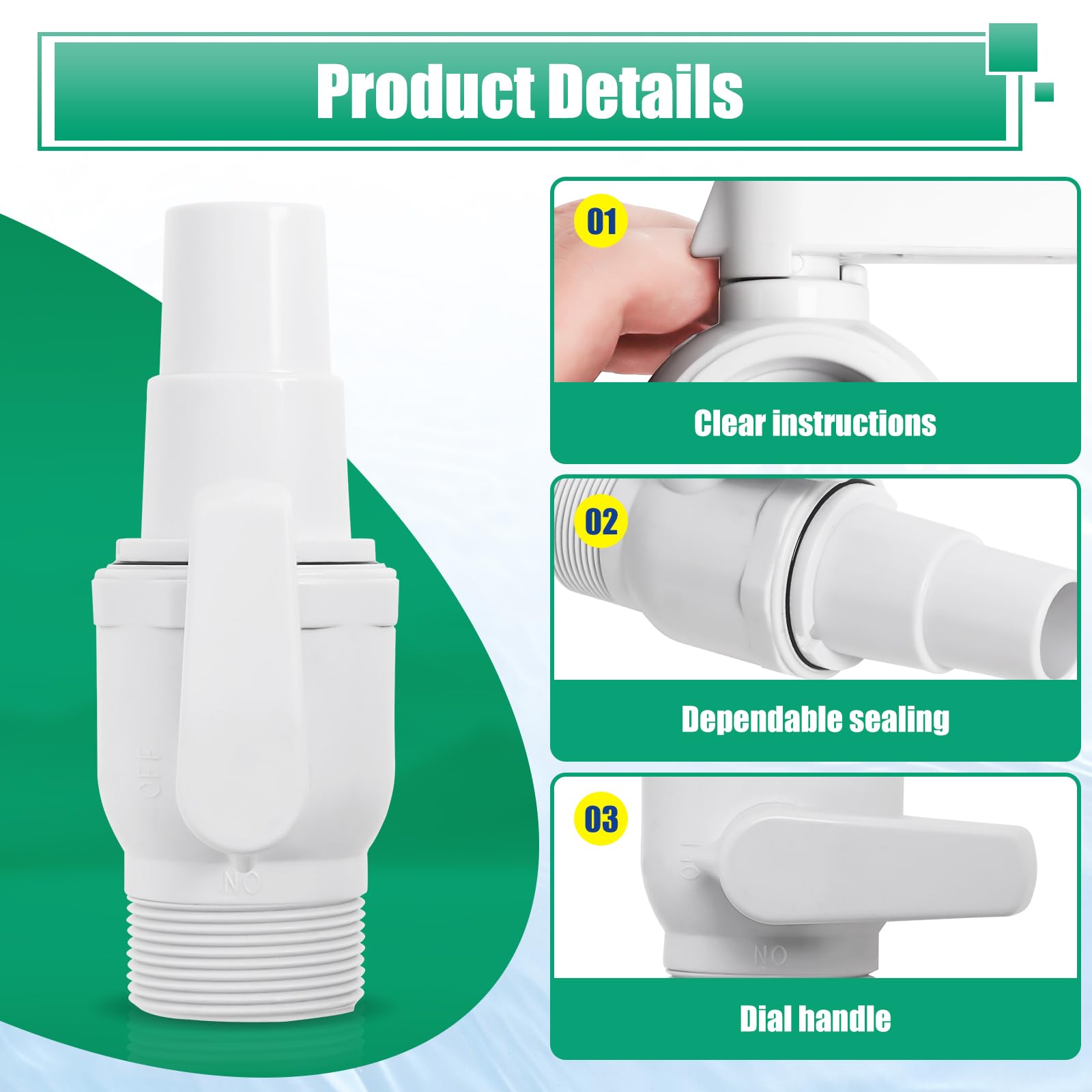 Ricambio compatibile con valvola a sfera a 2 vie Hayward SP0729 Econoline, 3,8 cm MIP x 3,8 cm - 3,2 cm, pressione massima 50 Psi (confezione da 2)