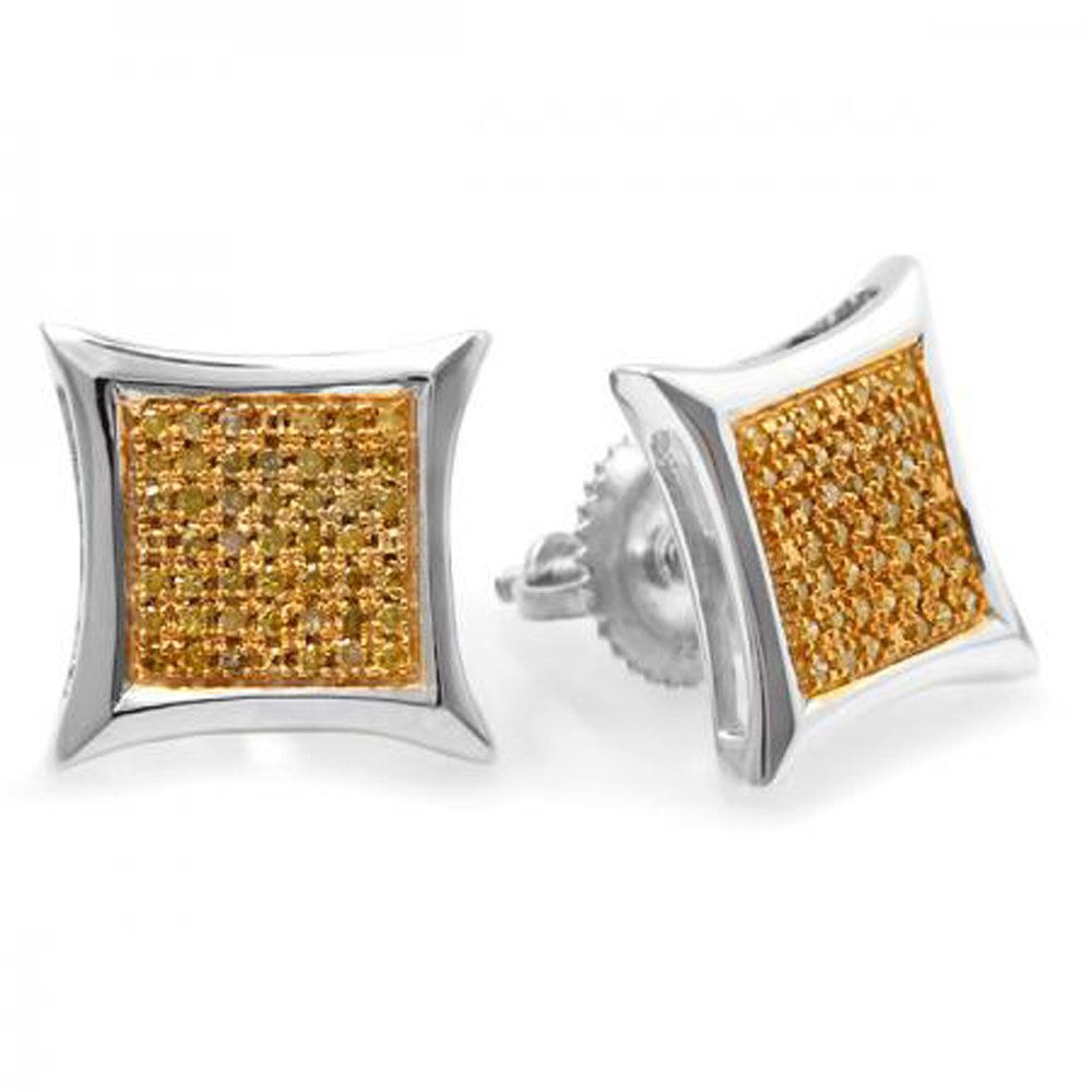 Dazzlingrock Collection 0.25 Carat (ctw) Round Yellow Diamond Micro Pave Kite Shape Hip Hop Iced Out Studs in 925 Sterling Silver, Screw Back, Unisex Design Ladies, Mens Real Diamond Earrings