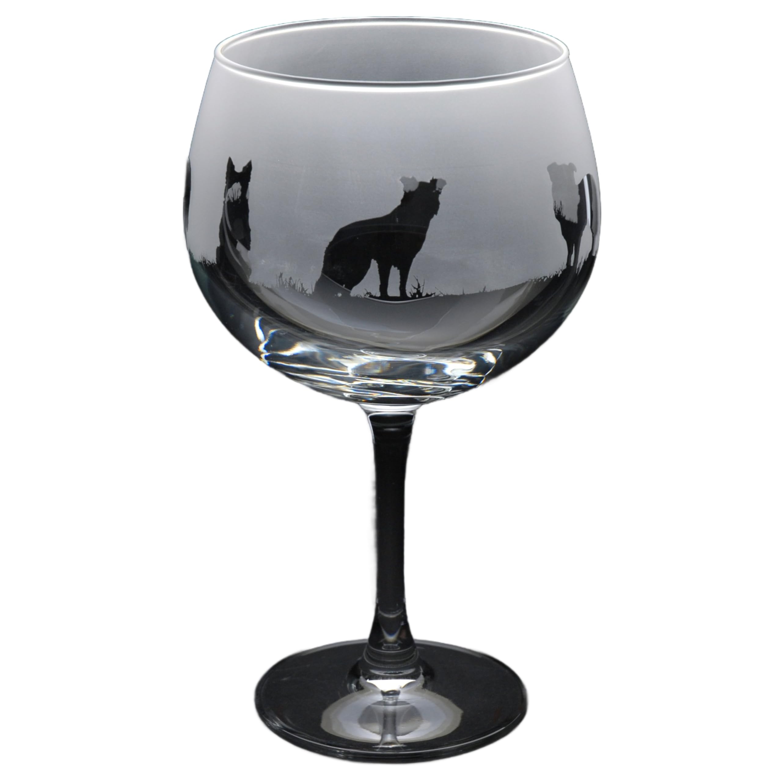 GLYPTIC Glass Art Border Collie Dog Frieze Hand Etched/Engraved Gin Cocktail Glass