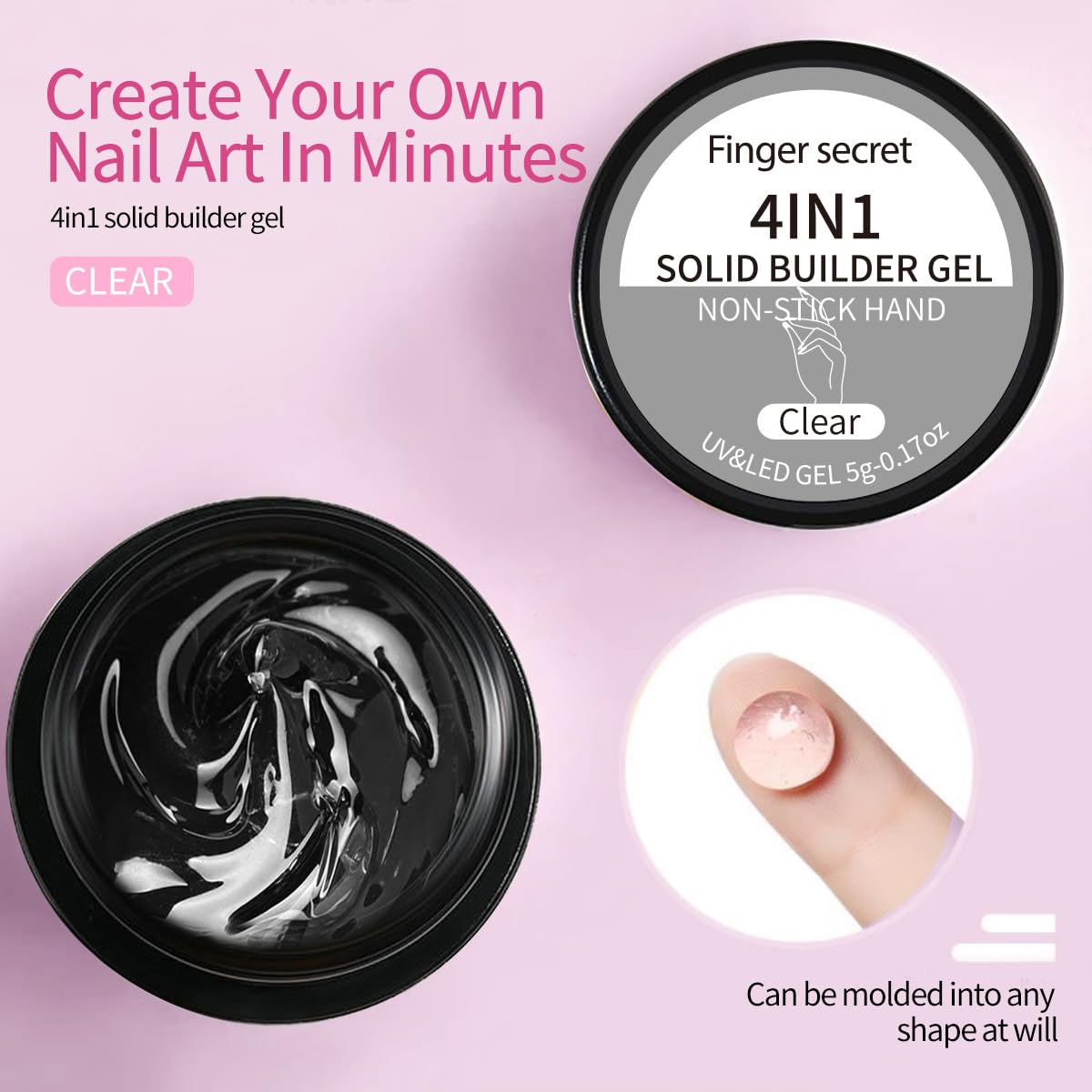 Solid Builder Gel for Nails Hard Gel 4 in1 Clear White Non-sticky for Nail Extension with Art Tools for DIY Nail Thickening Solution (3) image 2