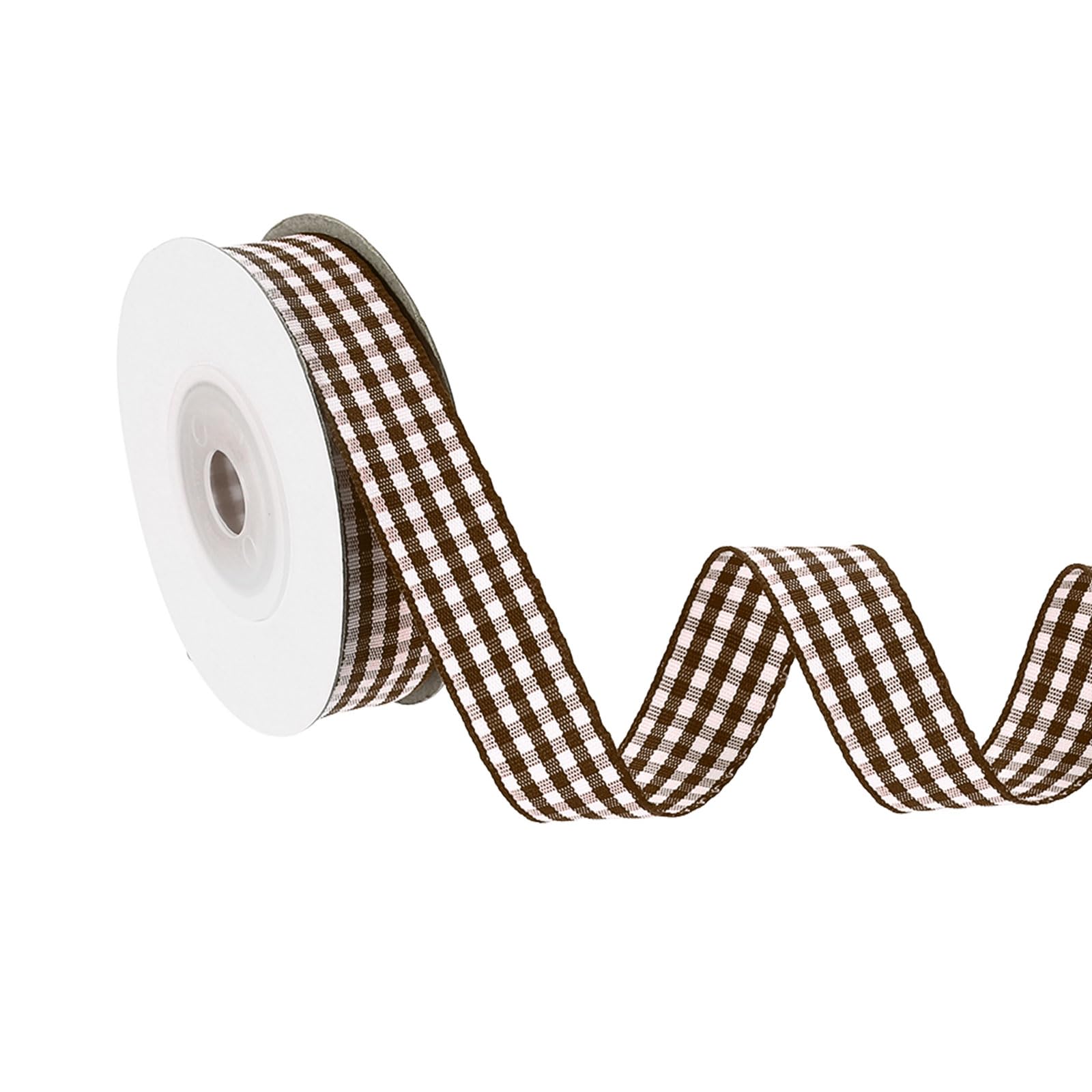 PATIKIL 10 Yard x 5/8 Inch Gingham Ribbon, Plaid Ribbon Nylon Checkered Gift Wrapping Strip for Thanksgiving Bow Wreath Craft Birthday Wedding, Brown — image 1