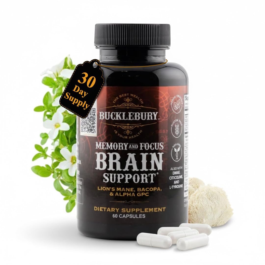 BUCKLEBURY Brain and Memory Supplements with Bacopa & Alpha GPC | Nootropic Brain Capsules for Cognitive Support, Focus & Mental Clarity | Memory and Focus Pills for Women & Men | Vegan 60 Capsules