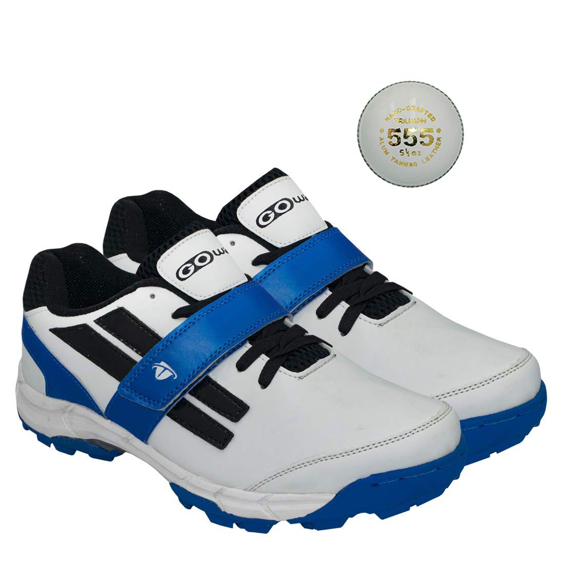 Pace White/Navy Cricket Shoes Size-4 with TR-555-W Cricket Leather Ball Alum Tanned White-image-29