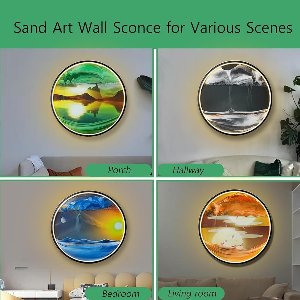 GeRRiT 16.3"" Moving Sand Art Picture with LED Wall Sconce, 3D Dynamic Moving Sand Moving Sand Art Picture Round Glass, for Home Decor and Office, Appearance Wall Art Decoration (Color : B)