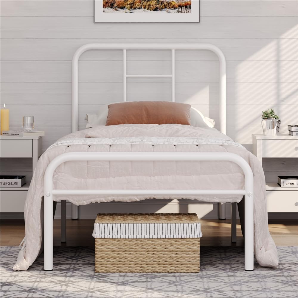 Yaheetech 3ft Single Bed Frame Metal Slatted Bed with Headboard & Footboard, Strong Iron Bedstead Base for Adults/Teenagers, White