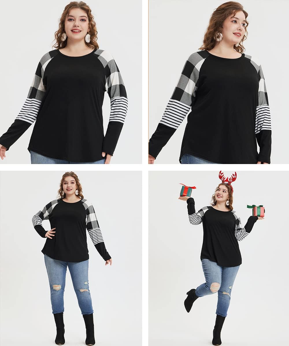 TIYOMI Plus Size Tops Women Raglan Long Sleeve Colorblock Leopard Flowers Camouflage Shirts Autumn Fall Winter Spring Soft - Image 4