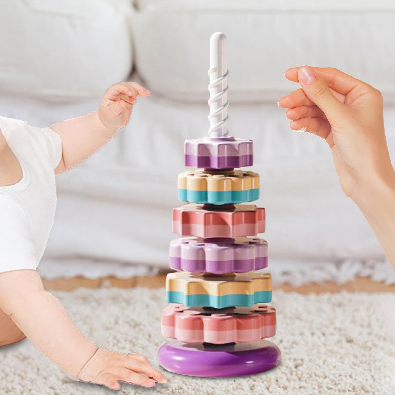 Sharplace Gioco Impilabile per Neonati, Sviluppo Interattivo, Smistamento, Gioco Impilabile per Bambini per L'esplorazione Tattile, Conteggio, Viola