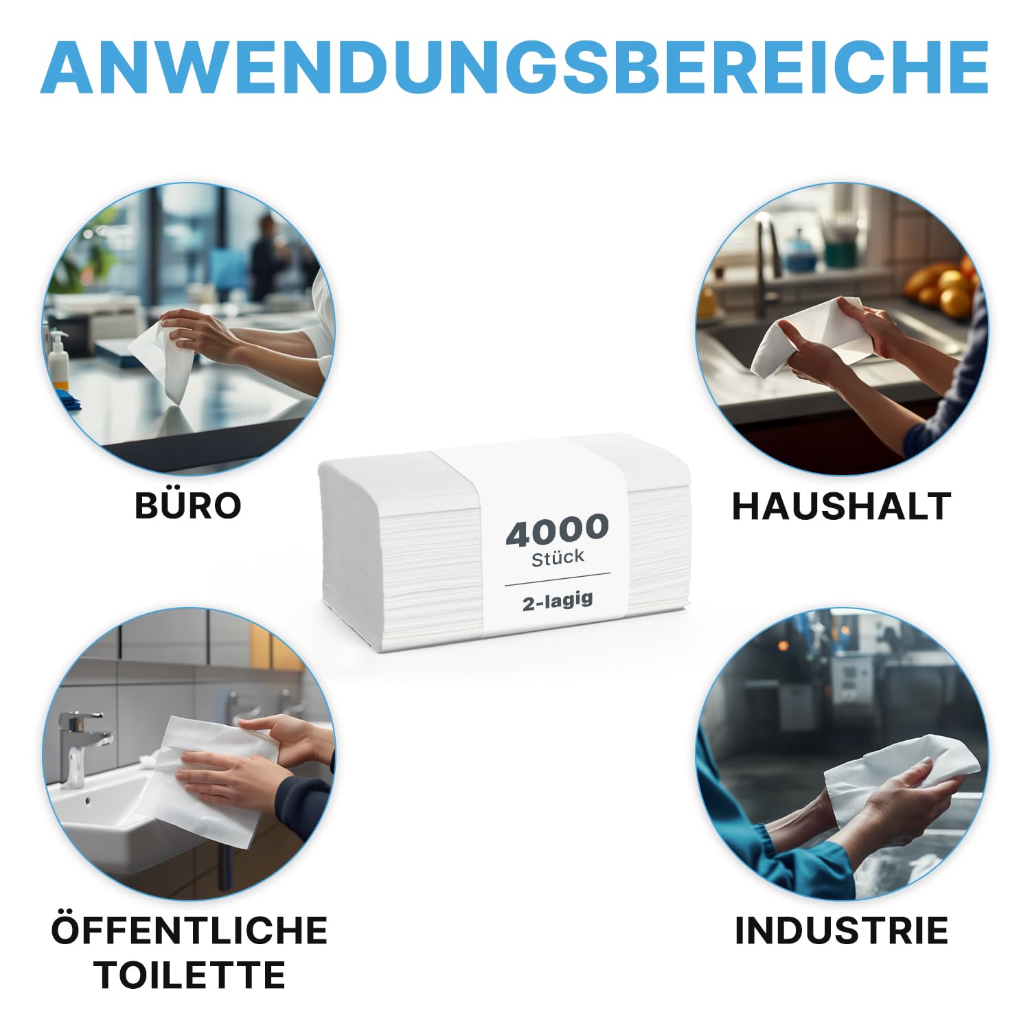 4.000 Papierhandtücher, ARNOMED Handtücher aus Papier in ZZ-Falz, 2-lagiges Hand-Tuch-Papier in Weiß, 25x23cm Tücher Recycelt, 20x200 weiche Papierhandtücher für Spender, Papiertücher, Falthandtücher