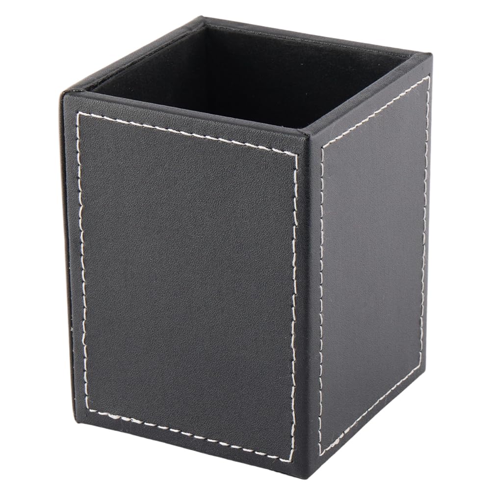 Portalápices cuadrado de piel sintética negra para bolígrafos, organizador multifuncional de escritorio para artículos de papelería, caja de accesorios de oficina para escritorio y