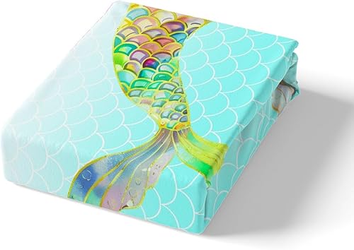 Miniatura 5 de Manfei Juego de funda de edredón de sirena tamaño matrimonial, funda de edredón de escamas de peces en acuarela con 2 fundas de almohada, juego de