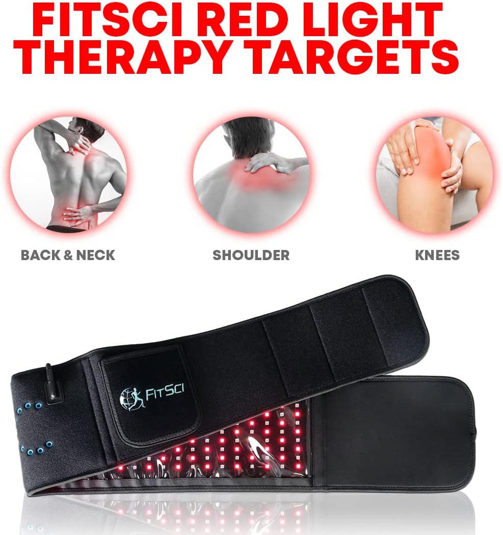 Red Infrared Light Therapy Belt - 880nm LED Wrap for Back Shoulder Knee Pain Relief - Portable Wearable Home Use Device - Deep Penetrating Benefits to Muscles Joints Body