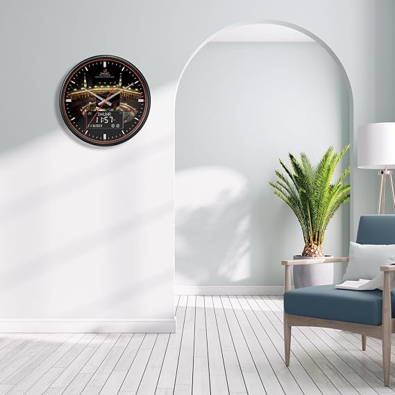 AZAN LED Muslim Prayer Digital Wall Clock Athan Clock for Home/Office/Mosque (Black)