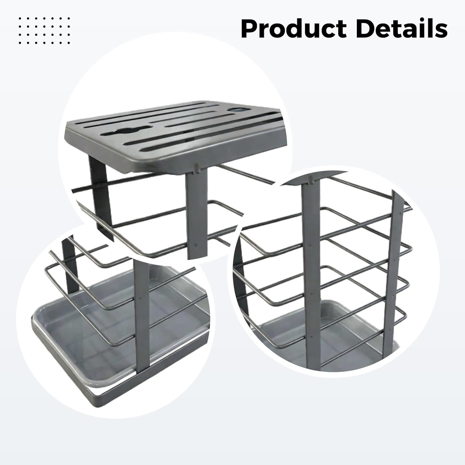 Gray, Carbon Steel Knife Block with Drain Tray, Slanted Knife Stand for Kitchen, Knives, Scissors & Sharpening Rods