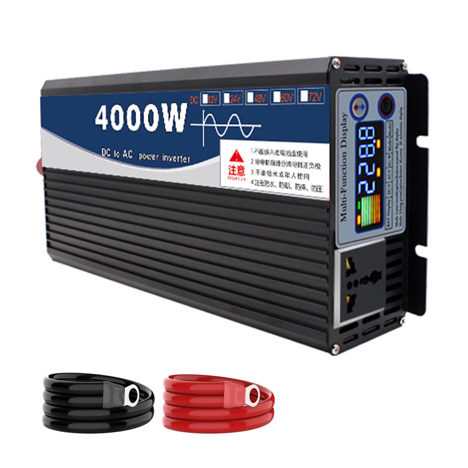 Inversor Convertidor Onda Sinusoidal Pura de 4000W 12V 24V 48V 60V 72V CC a 120V 230V CA, Inversor Alta Eficiencia, Inversor Energía Solar Fuera Red para el Hogar, Vehículos Recreati(Size:12v to 110v)