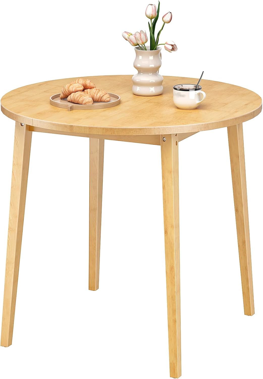 HOOBRO Bamboo Dining Table, Round Dining Table for 4, 35.4" Kitchen Table for Small Space, Easy to Assemble, Space-Saving, for Dining Room, Living Room, Office, Kitchen, Apartment, Natural YL91CZ01