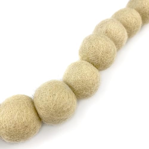 Miniatura 7 de Bolas de fieltro de lana con guirnalda de color tostado natural, (50) pompones, 100% lana, pompones suaves y neutros beige fieltrados a mano en
