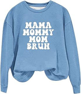 Binmer Mama Mommy Mom Bruh Sweatshirts for Women Funny Mom Gift Shirts Casual Letter Print Thin Long Sleeve Pullover Tops