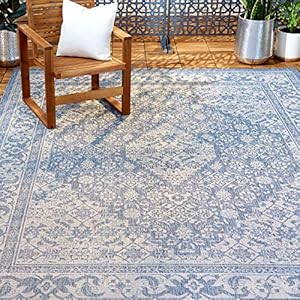 Nicole Miller New York Patio Country Dahlia Transitional Medallion Indoor/Outdoor Area Rug, Blue/Grey, 5'2"x7'2" Nicole Miller New York Patio Country Dahlia Transitional Medallion IndoorOutdoor Area Rug BlueGrey 52×72