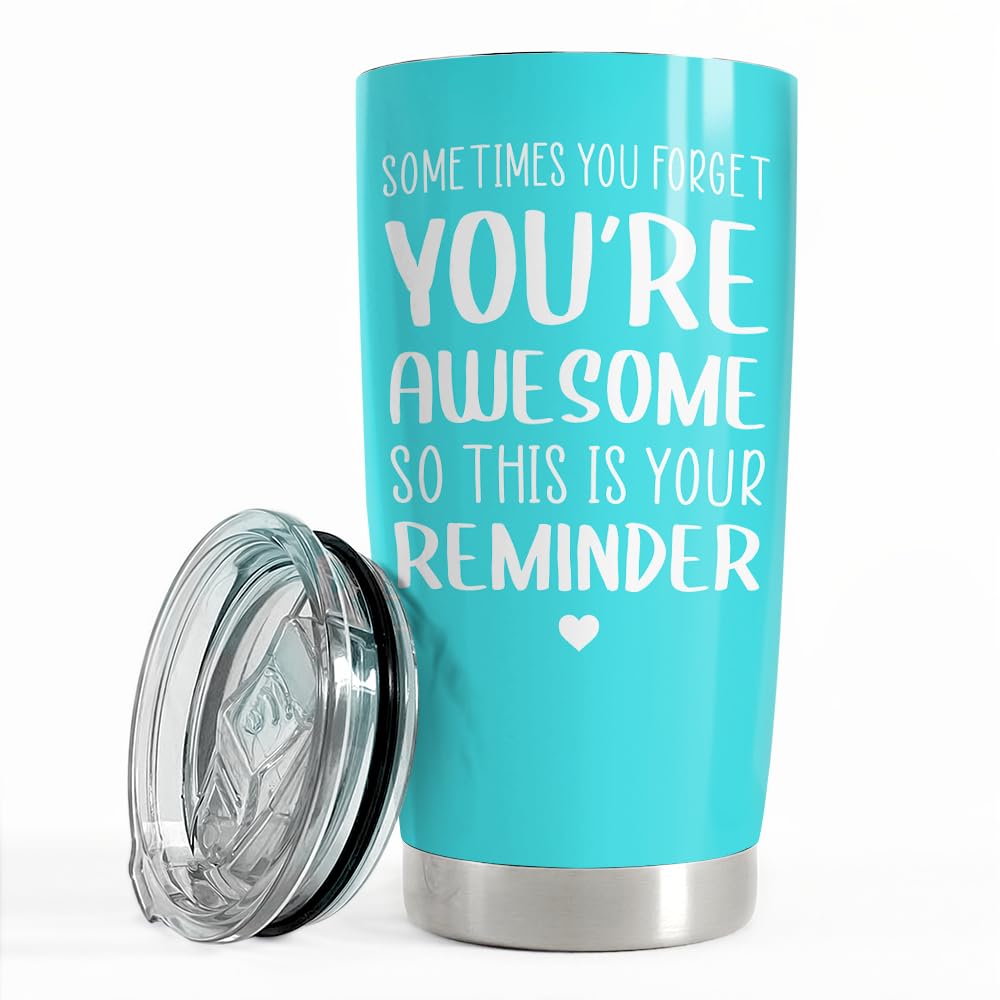 SANDJEST Sometimes You Forget That You’re Awesome So This Is Your Reminder Tumbler Gift Set - Birthday, Christmas Inspirational Gifts for Women, Men - 20oz Insulated Coffee Travel Mug