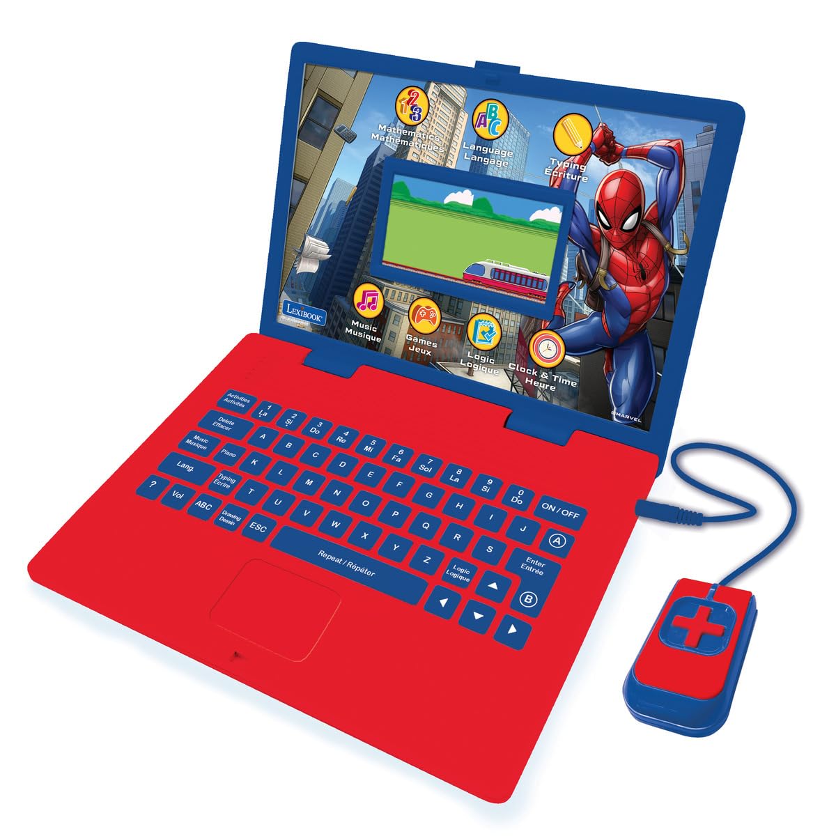 Lexibook Spider-Man - Ordenador portátil Educativo bilingüe (130 Actividades de Aprendizaje, matemáticas, Idiomas, lógica, Juegos y música, JC798SPi1LXB