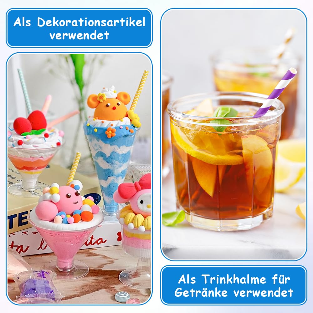 Dreamil 100 cannucce di carta, 19,7 cm, a strisce, colorate, biodegradabili, per cocktail, caffè, bevande e diverse occasioni (multicolore)