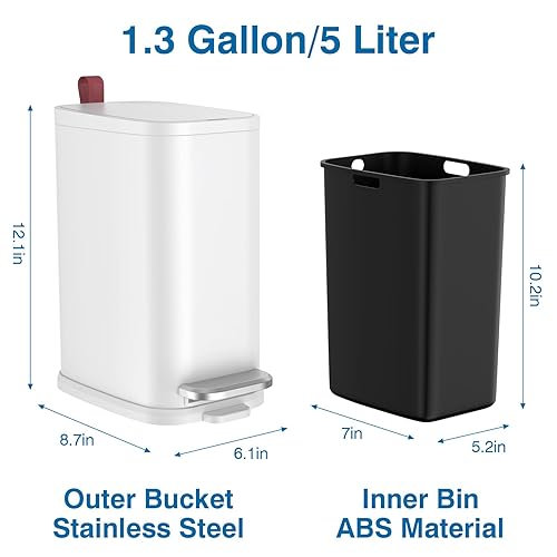 Miniatura 6 de Cubo de basura pequeño para baño con tapa de cierre suave, cubo de basura de acero inoxidable con cubo interior extraíble, cubo de basura Peadl de 5