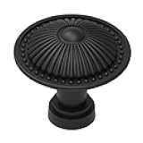 trust4care 5-Pack Flat Black Cabinet Knobs, Round Black Kitchen Knobs Handle Vintage Drawer Wood Dresse Chest Pull Furniture Door Decoration Knob with Sunburst Pattern