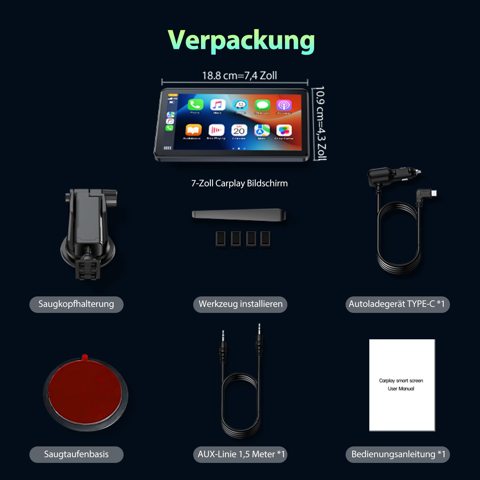 LAMTTO Pantalla Inalámbrica Carplay para Coche con Carplay y Android Auto Inalámbrico 7 Pulgadas Pantalla Coche Portátil Radio Car Play con Bluetooth/Mirror Link/Asistencia de Voz/Navegación/FM/AUX