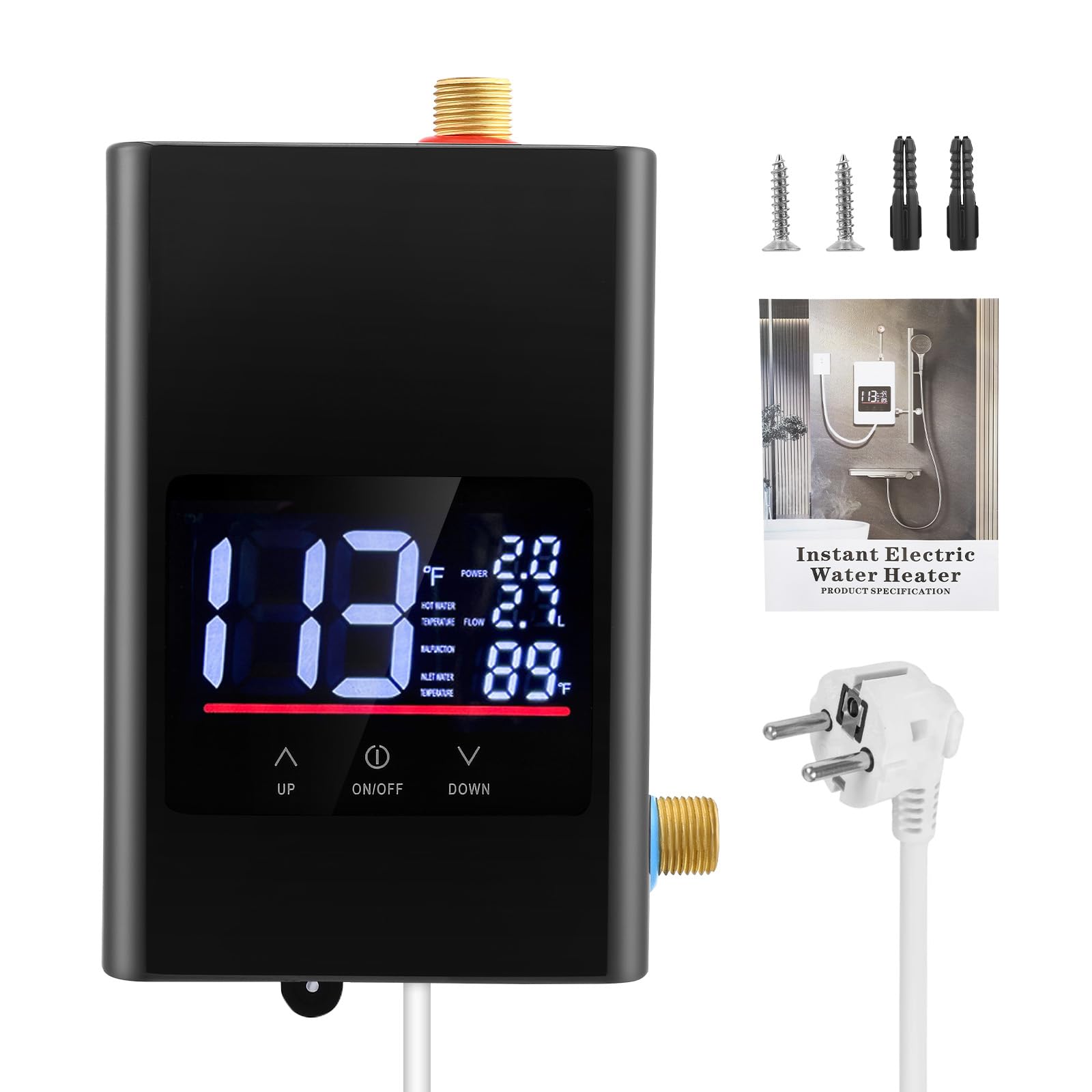 Scaldacqua istantanea da cucina 6000 W 220 V compatto scaldabagno piccolo con touch + remote, display LED IPX4 – Mini scaldabagno per lavello, bagno e camper, scaldabagno elettrico istantaneamente hei
