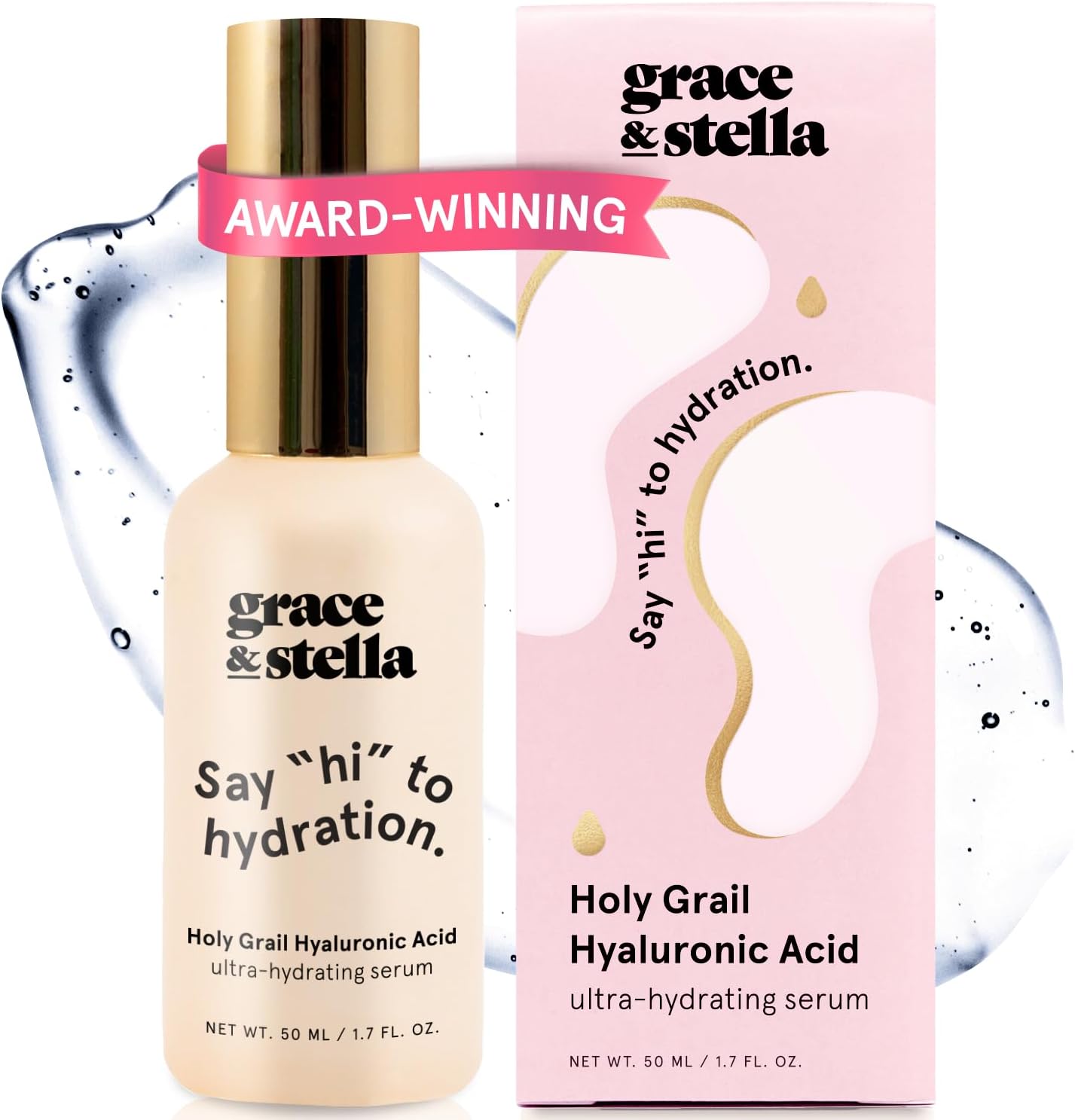 grace & stella Award Winning Hyaluronic Acid Serum (50ml/1.7 fl oz) Hydrating Hyaluronic Acid Serum for Face - Acido Hialuronico for Women - Remove Fine Lines, Wrinkles, Anti Aging - Vegan Skincare