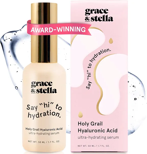 grace & stella Award Winning Hyaluronic Acid Serum (50ml/1.7 fl oz) Hydrating Hyaluronic Acid Serum for Face - Acido Hialuronico for Women - Remove Fine Lines, Wrinkles, Anti Aging - Vegan S