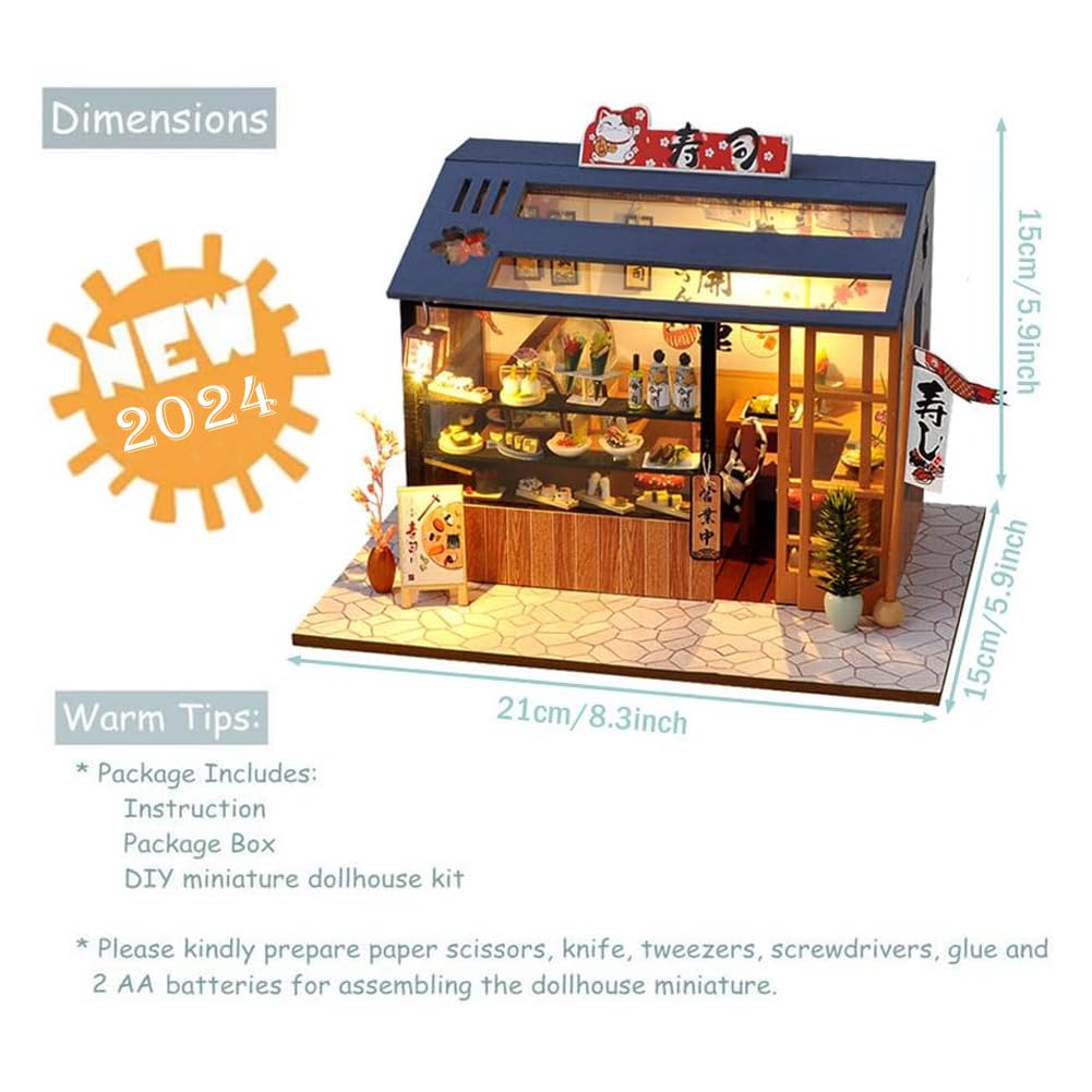 Zestawy Domków Dla Lalek Z Serii Food Shop, Drewniany Model Sklepu Z Sushi Ze światłami Led, Zestaw Miniaturowych Mebli Dla Entuzjastów Domków Dla Lalek
