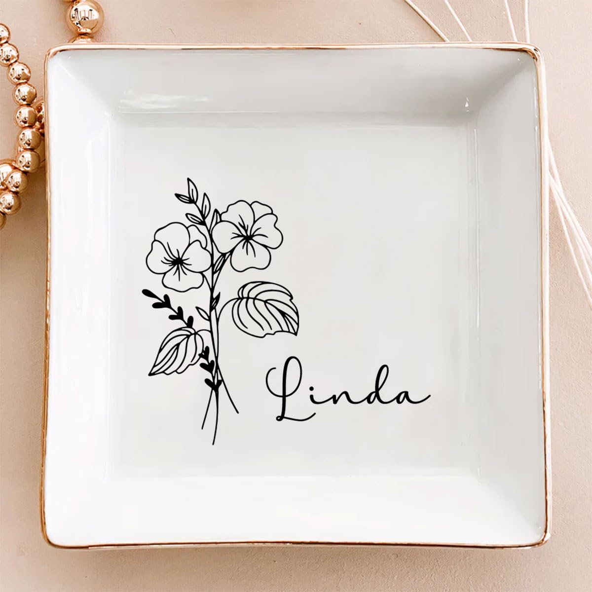 Wrappiness A Flower Blossoms For Its Own Joy Personalized Jewelry Dish - Birth Month Flower Jewelry Tray for Women Coworker Friend Wedding Gift - Ceramic Custom Ring Dish Gifts