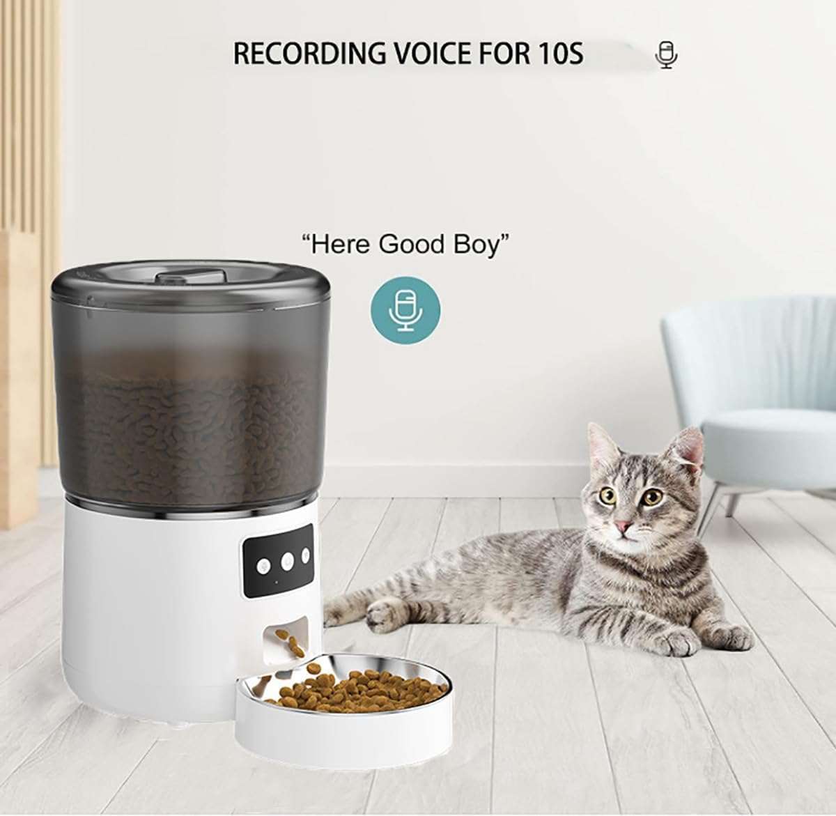 Dispenser Temporizzato Per Cibo Per Cani E Gatti Da 4 Litri Con Design Con Pendenza Ripida Di 45°, Doppia Alimentazione E Mangiatoia Per Gatti WiFi, Controllo APP, Buona Tenuta Per Cani E Gatti