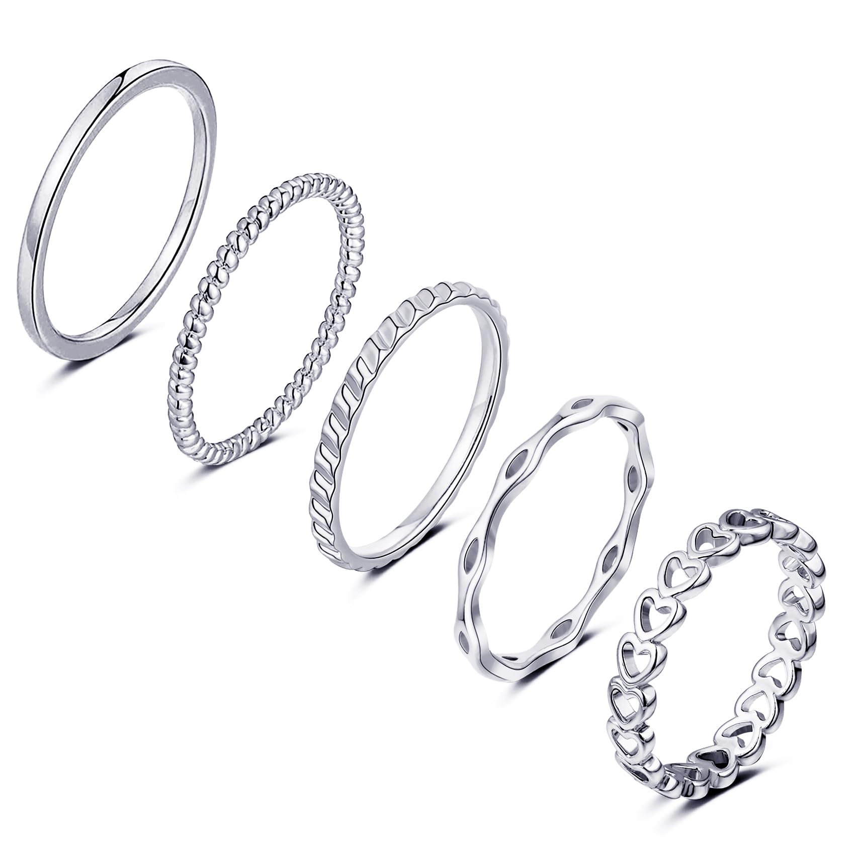 HonsnyRings Stacking Rings for Women Stackable Silver Rings Thin Simple Band Ring Set Cute Heart Midi Finger Thumb Ring Size 6-11