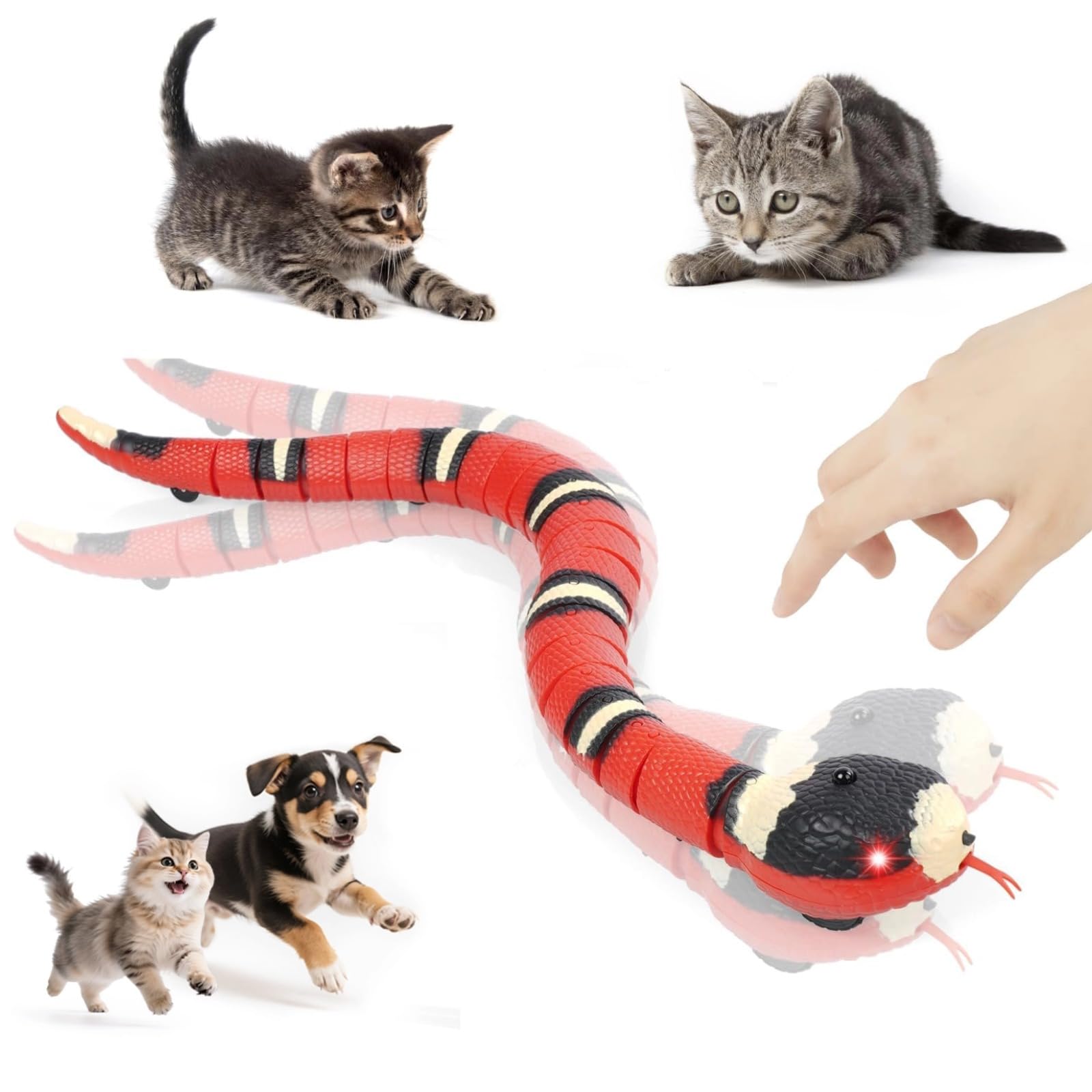 Adiwo Serpente Giocattolo per Gatti, Serpente Giocattolo USB Ricaricabile con Smart Sensing, Giocattolo Serpente Elettrico per Gatti, Coda Ostillante e Lingua Movibile Giocattoli Interattivi per Gatti