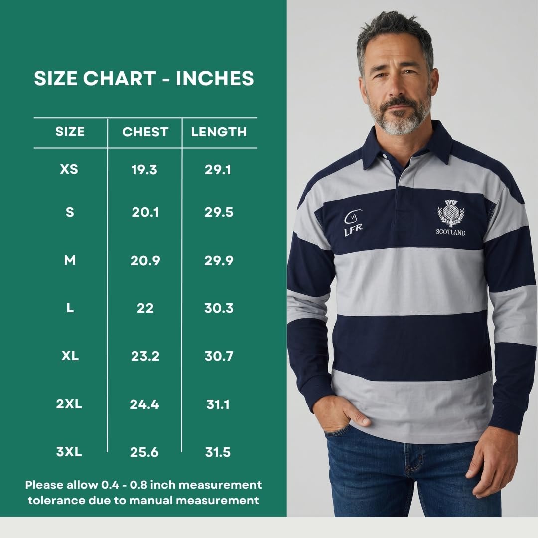 Scotland Crest Long Sleeved Striped Rugby Polo Shirt
