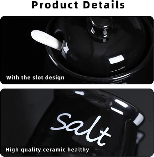 Miniatura 4 de ONTUBE Tazón de sal de cerámica con tapa y cuchara 12oz (negro) Negro -,Turquesa,Beige,marino,Blanco