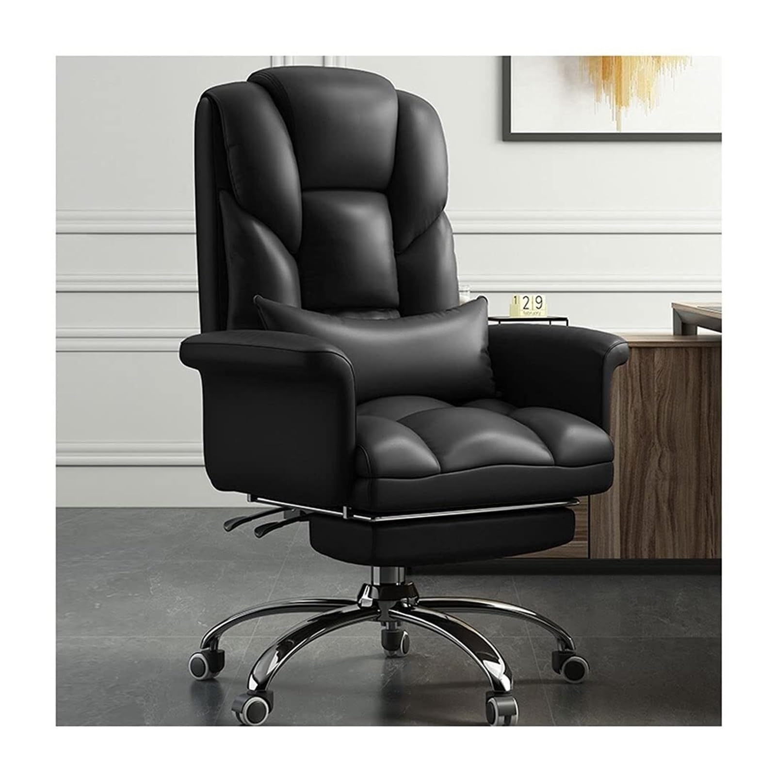 HTTGDGDH High Back Executive Chair - Pu Leather Office Chair With Swivel Rocking Function Adjustable Height & Footrest - Ergonomic Support For Home & Office Brown,Black+footrest