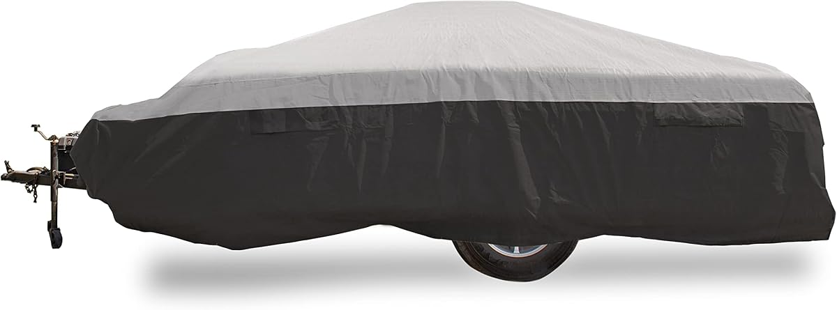 Camco ULTRAGuard 6-8-Ft Pop-Up Camper/RV Cover - Features Covered Air Vents & Cinching Straps - Crafted of Spunbond Polypropylene - Includes Storage Bag for RV Storage and Organization (45760)