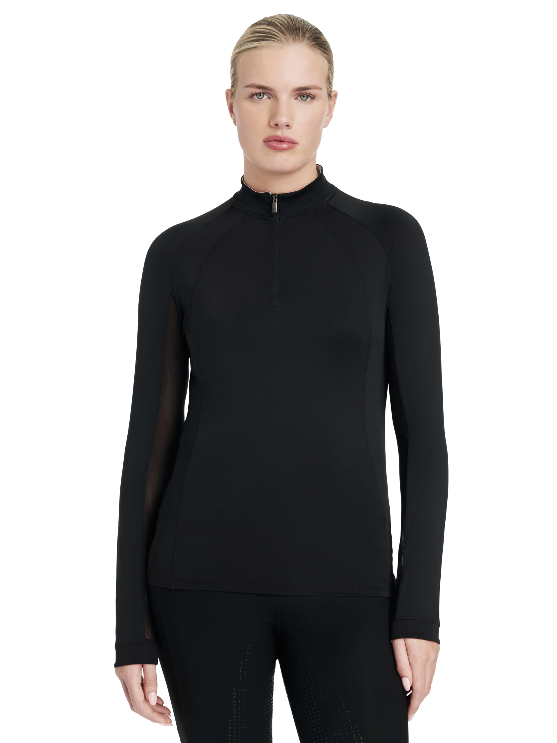 LeMieux Halle Lightweight Base Layer - UV30+ Cooling Under Layer - Ventilated Mesh Under Sleeves - Womens Riding Top - Black - UK10