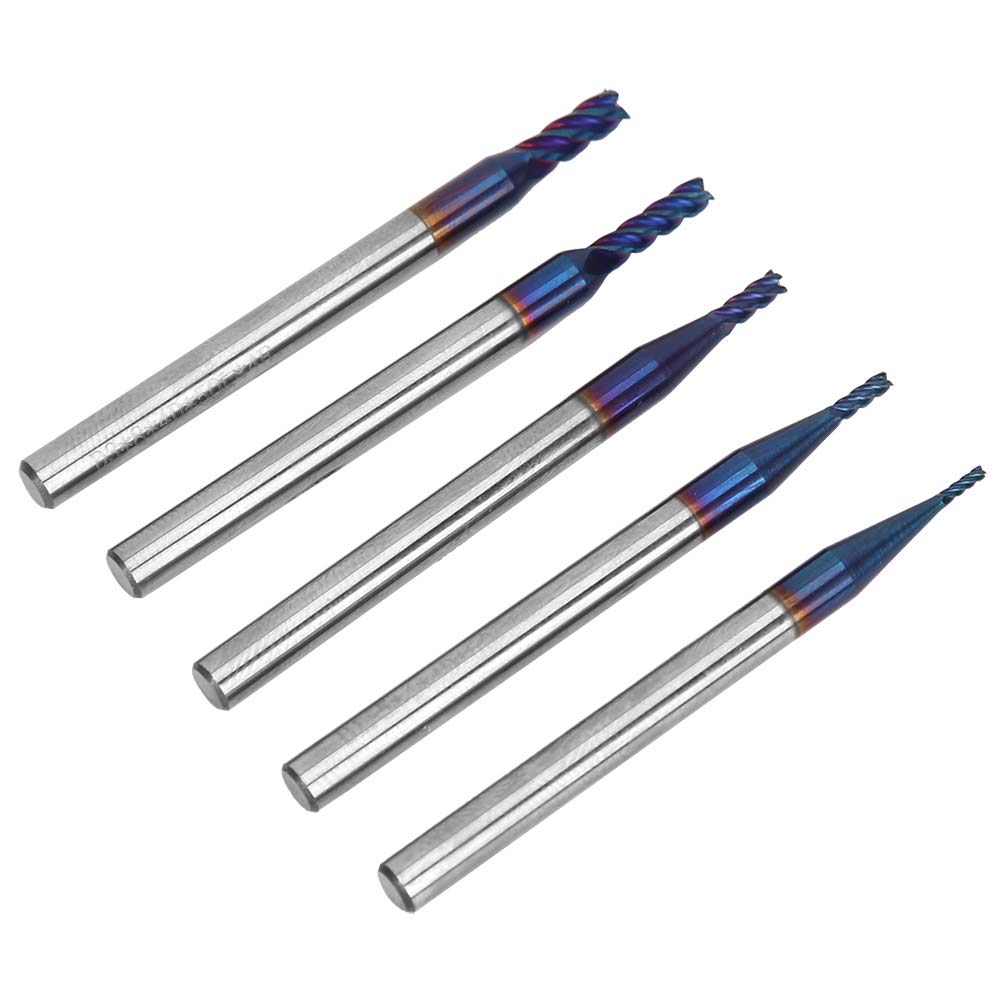 AMONIDA Fresa de Extremo 5 Piezas HRC65° Juego de Fresas de Acero de Tungsteno para Mecanizado CNC de Precisión